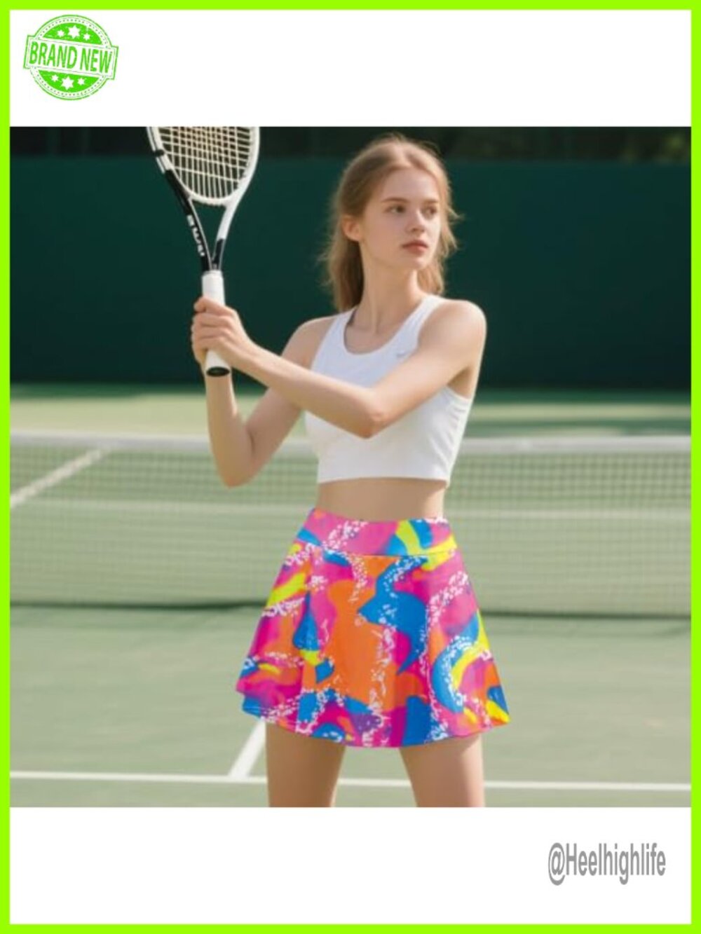 High Waisted Retro Tennis Skort with Built-in Shorts & Pockets - Picture 2 of 6
